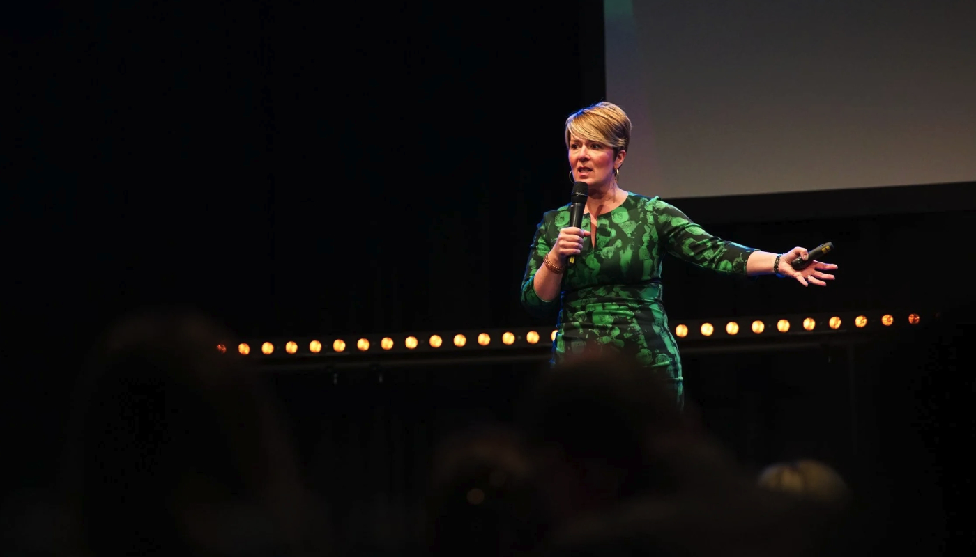 Inspirational Speaker Panny Haslam on stage